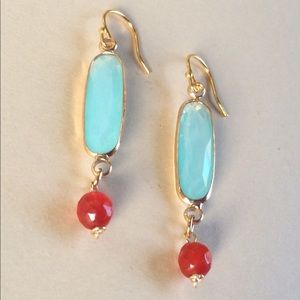Blue chalcedony ruby gold plated Earrings NEW